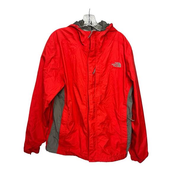 The North Face Mens Hyvent Jacket Medium Red Gray Waterproof Hood Zip Up Coat - Picture 1 of 14